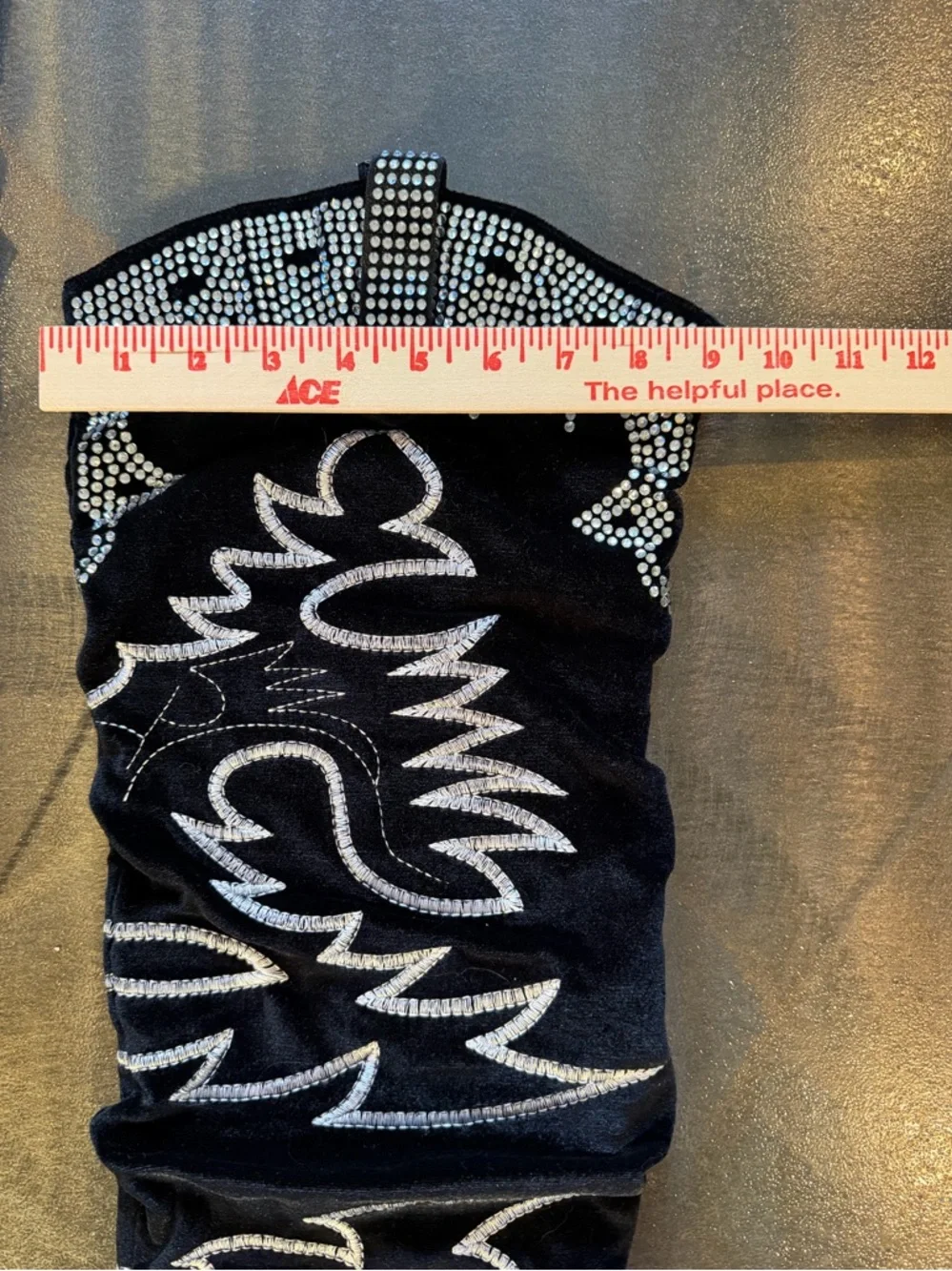 Black Velvet Rhinestone Embroidered Over-the-Knee Western Cowboy Boots Sz 8.5